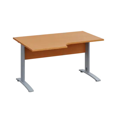 LKR 28 - 146 stůl kancelářský, rohový, levý, kovová podnož stříbrná, deska 25 mm, široký 1400 mm, buk Royal