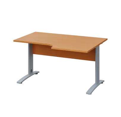 LKR 28 - 146 stůl kancelářský, rohový, pravý, kovová podnož stříbrná, deska 25 mm, široký 1400 mm, buk Royal