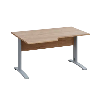LKR 28 - 146 stůl kancelářský, rohový, levý, kovová podnož stříbrná, deska 25 mm, široký 1400 mm, dub bardolino