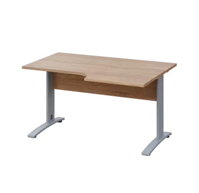 LKR 28 - 146 stůl kancelářský, rohový, pravý, kovová podnož stříbrná, deska 25 mm, široký 1400 mm, dub bardolino
