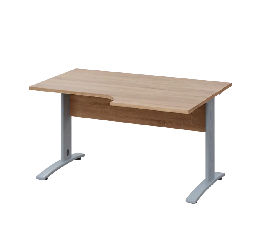 LKR 28 - 146 stůl kancelářský, rohový, pravý, kovová podnož stříbrná, deska 25 mm, široký 1400 mm, dub bardolino