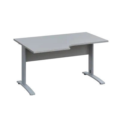 LKR 28 - 146 stůl kancelářský, rohový, levý, kovová podnož stříbrná, deska 25 mm, široký 1400 mm, šedá