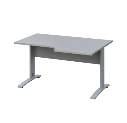 LKR 28 - 146 stůl kancelářský, rohový, pravý, kovová podnož stříbrná, deska 25 mm, široký 1400 mm, šedá