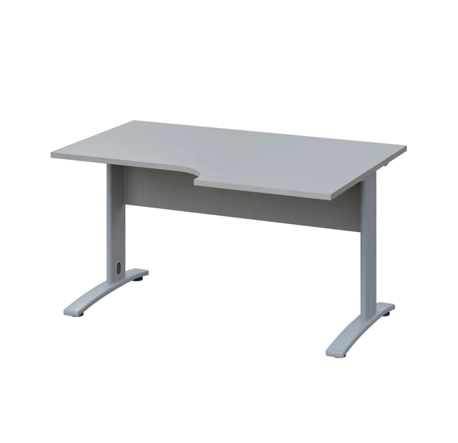 LKR 28 - 146 stůl kancelářský, rohový, pravý, kovová podnož stříbrná, deska 25 mm, široký 1400 mm, šedá