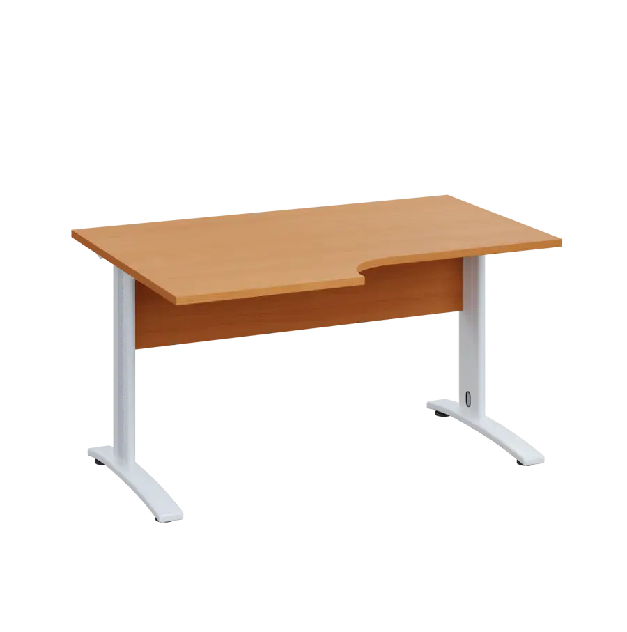 LKR 28 - 146 stůl kancelářský, rohový, levý, kovová podnož bílá, deska 25 mm, široký 1400 mm, buk Royal