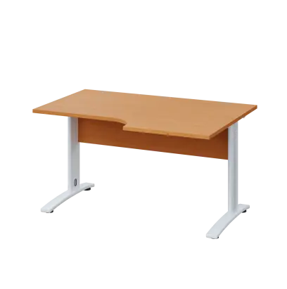 LKR 28 - 146 stůl kancelářský, rohový, pravý, kovová podnož bílá, deska 25 mm, široký 1400 mm, buk Royal