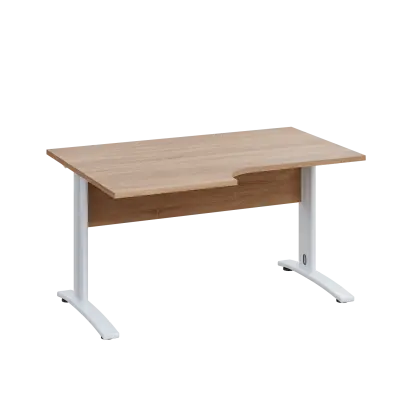 LKR 28 - 146 stůl kancelářský, rohový, levý, kovová podnož bílá, deska 25 mm, široký 1400 mm, dub bardolino