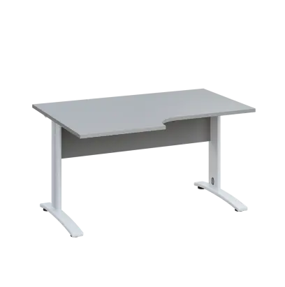 LKR 28 - 146 stůl kancelářský, rohový, levý, kovová podnož bílá, deska 25 mm, široký 1400 mm, šedá