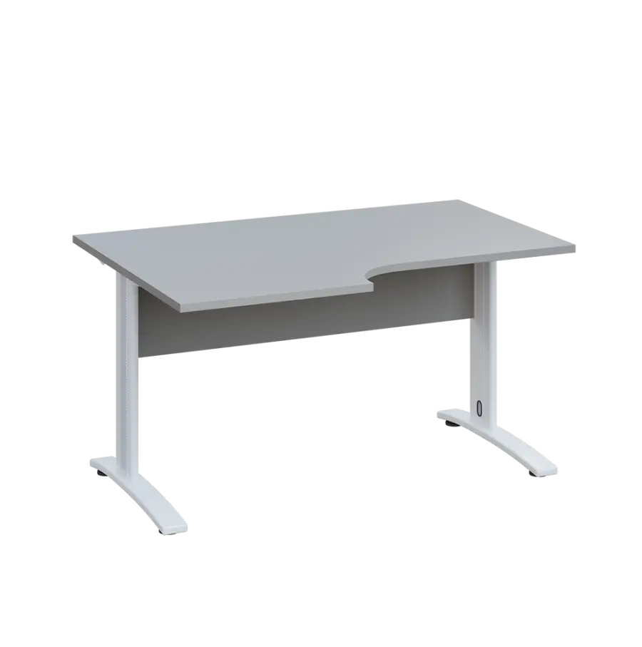 LKR 28 - 146 stůl kancelářský, rohový, levý, kovová podnož bílá, deska 25 mm, široký 1400 mm, šedá