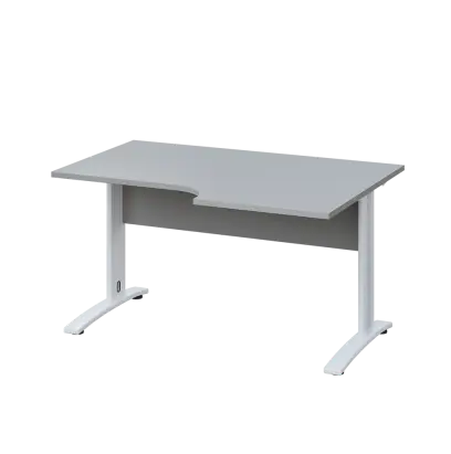 LKR 28 - 146 stůl kancelářský, rohový, pravý, kovová podnož bílá, deska 25 mm, široký 1400 mm, šedá
