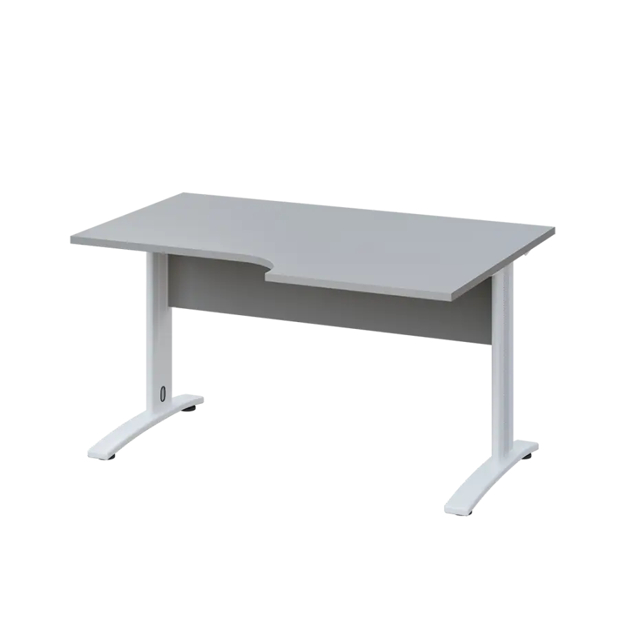 LKR 28 - 146 stůl kancelářský, rohový, pravý, kovová podnož bílá, deska 25 mm, široký 1400 mm, šedá