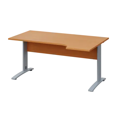 LKR 28 - 164 stůl kancelářský, rohový, pravý, kovová podnož stříbrná, deska 25 mm, široký 1600 mm, buk Royal