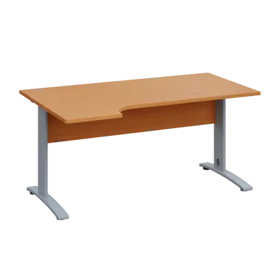 LKR 28 - 164 stůl kancelářský, rohový, levý, kovová podnož stříbrná, deska 25 mm, široký 1600 mm, buk Royal