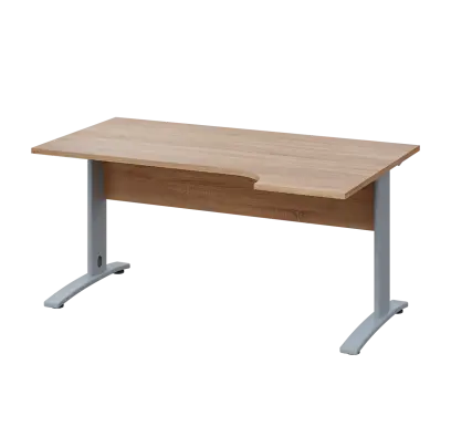 LKR 28 - 164 stůl kancelářský, rohový, pravý, kovová podnož stříbrná, deska 25 mm, široký 1600 mm, dub bardolino