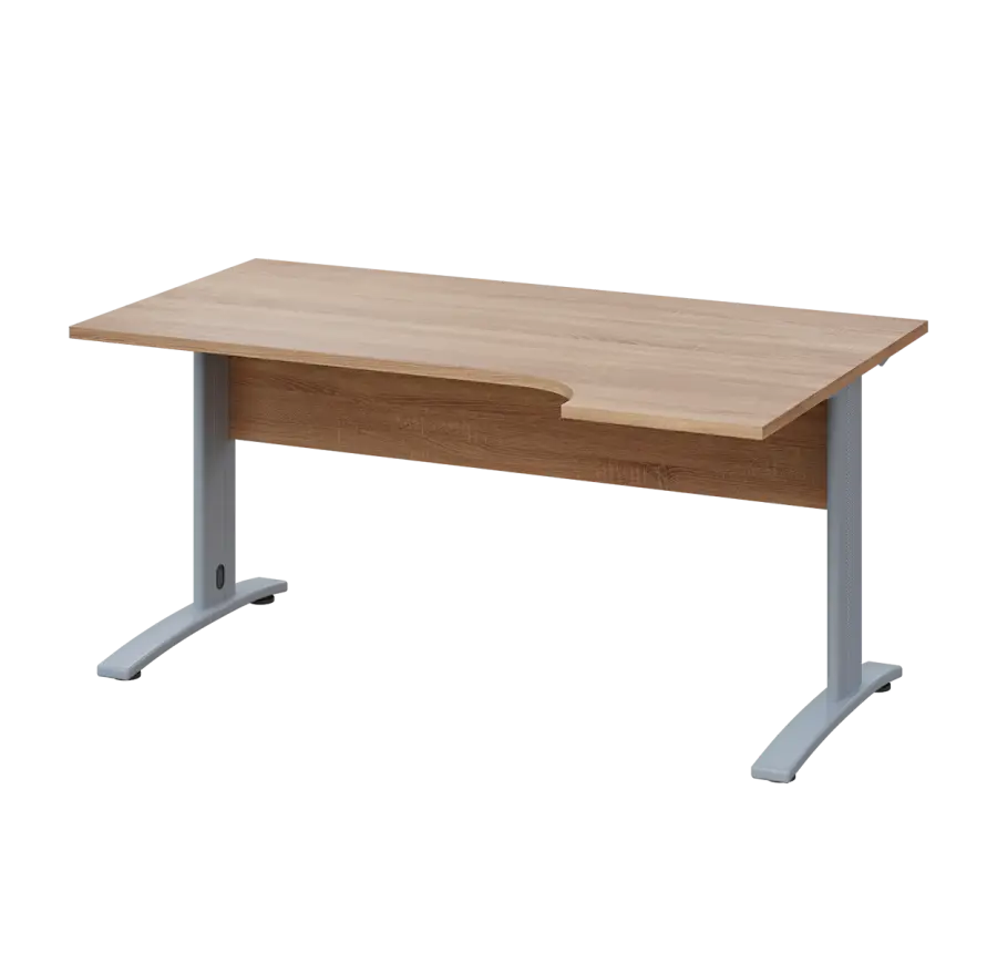 LKR 28 - 164 stůl kancelářský, rohový, pravý, kovová podnož stříbrná, deska 25 mm, široký 1600 mm, dub bardolino