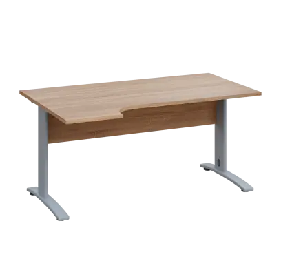 LKR 28 - 164 stůl kancelářský, rohový, levý, kovová podnož stříbrná, deska 25 mm, široký 1600 mm, dub bardolino