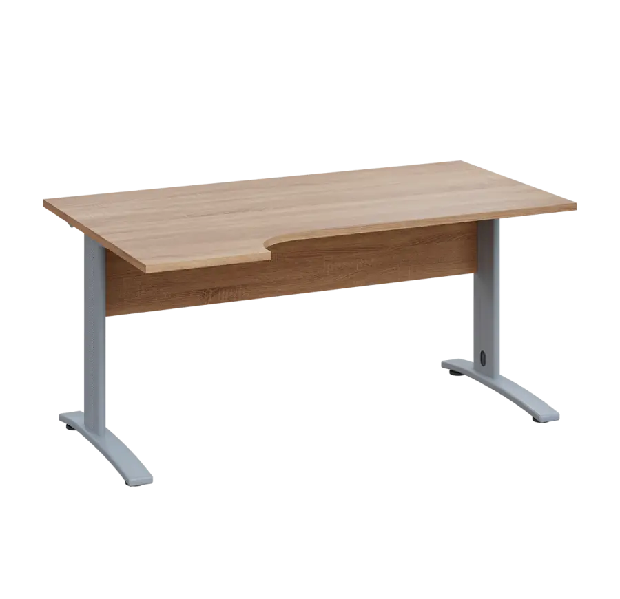 LKR 28 - 164 stůl kancelářský, rohový, levý, kovová podnož stříbrná, deska 25 mm, široký 1600 mm, dub bardolino