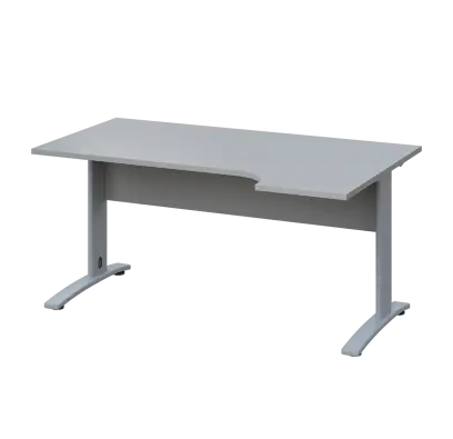 LKR 28 - 164 stůl kancelářský, rohový, pravý, kovová podnož stříbrná, deska 25 mm, široký 1600 mm, šedá