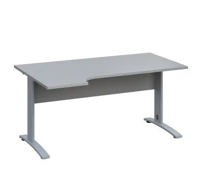LKR 28 - 164 stůl kancelářský, rohový, levý, kovová podnož stříbrná, deska 25 mm, široký 1600 mm, šedá