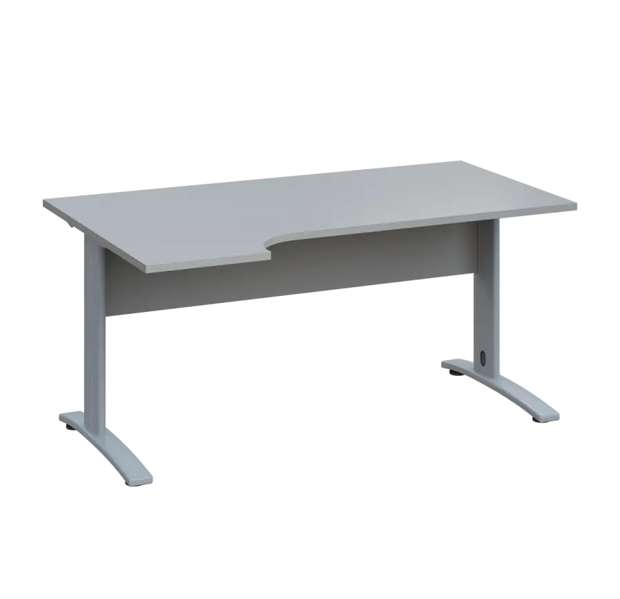 LKR 28 - 164 stůl kancelářský, rohový, levý, kovová podnož stříbrná, deska 25 mm, široký 1600 mm, šedá