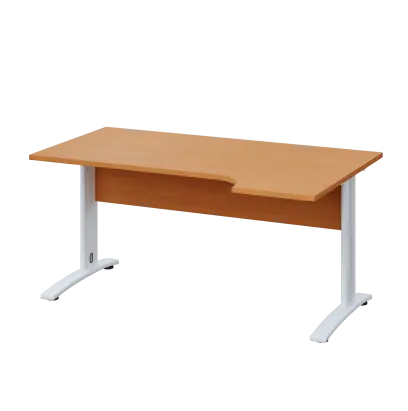 LKR 28 - 164 stůl kancelářský, rohový, pravý, kovová podnož bílá, deska 25 mm, široký 1600 mm, buk Royal