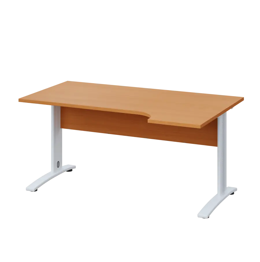 LKR 28 - 164 stůl kancelářský, rohový, pravý, kovová podnož bílá, deska 25 mm, široký 1600 mm, buk Royal