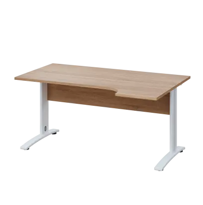 LKR 28 - 164 stůl kancelářský, rohový, pravý, kovová podnož bílá, deska 25 mm, široký 1600 mm, dub bardolino
