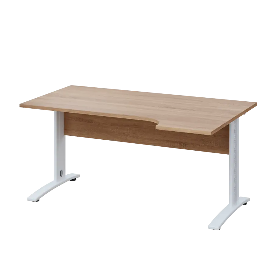 LKR 28 - 164 stůl kancelářský, rohový, pravý, kovová podnož bílá, deska 25 mm, široký 1600 mm, dub bardolino