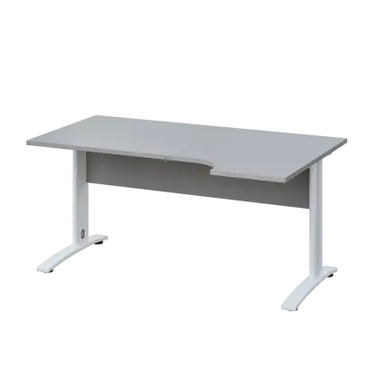 LKR 28 - 164 stůl kancelářský, rohový, pravý, kovová podnož bílá, deska 25 mm, široký 1600 mm, šedá