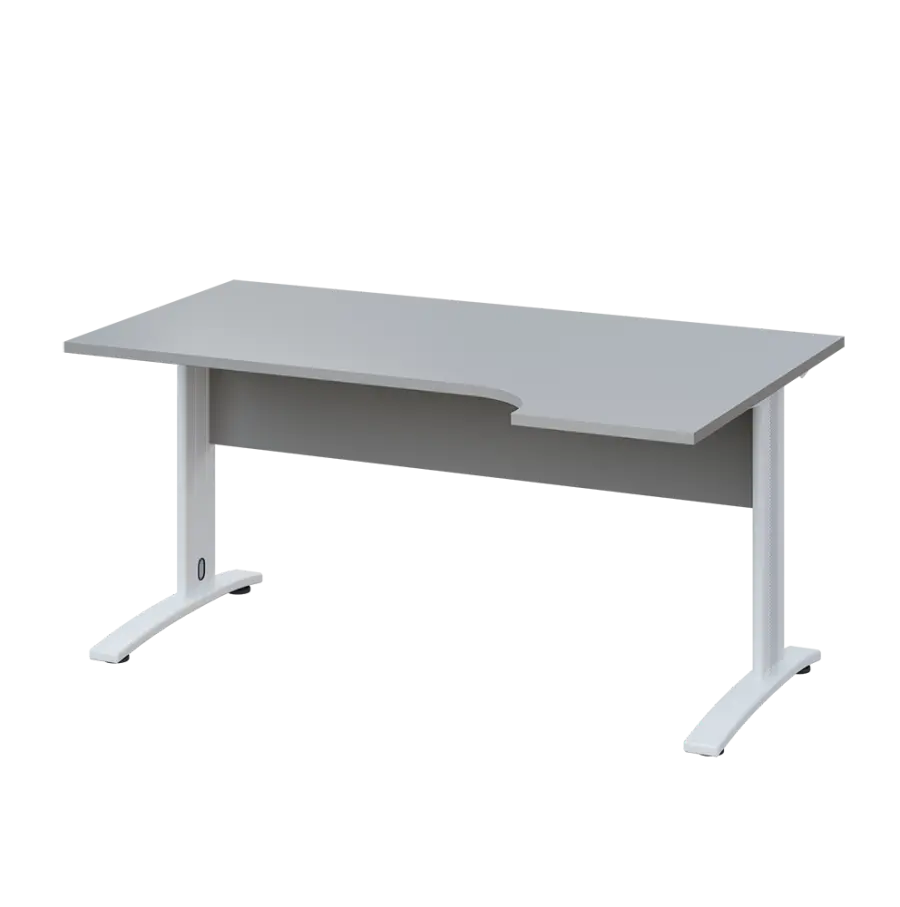 LKR 28 - 164 stůl kancelářský, rohový, pravý, kovová podnož bílá, deska 25 mm, široký 1600 mm, šedá