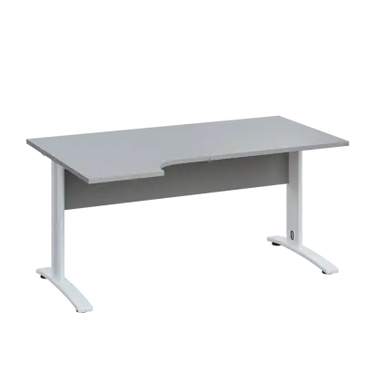 LKR 28 - 164 stůl kancelářský, rohový, levý, kovová podnož bílá, deska 25 mm, široký 1600 mm, šedá
