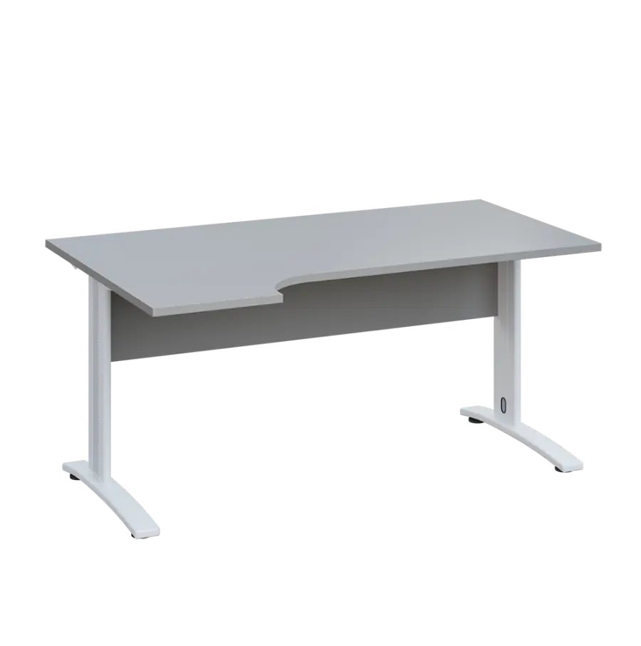 LKR 28 - 164 stůl kancelářský, rohový, levý, kovová podnož bílá, deska 25 mm, široký 1600 mm, šedá