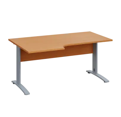 LKR 28 - 166 stůl kancelářský, rohový, levý, kovová podnož stříbrná, deska 25 mm, široký 1600 mm, buk Royal