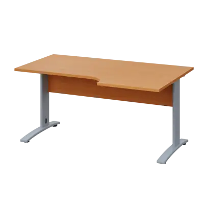 LKR 28 - 166 stůl kancelářský, rohový, pravý, kovová podnož stříbrná, deska 25 mm, široký 1600 mm, buk Royal