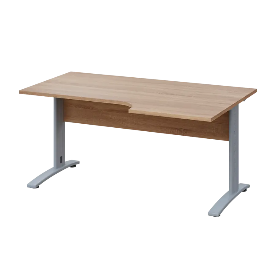 LKR 28 - 166 stůl kancelářský, rohový, pravý, kovová podnož stříbrná, deska 25 mm, široký 1600 mm, dub bardolino