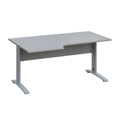 LKR 28 - 166 stůl kancelářský, rohový, levý, kovová podnož stříbrná, deska 25 mm, široký 1600 mm, šedá