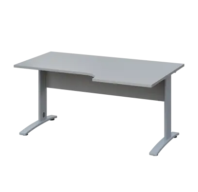 LKR 28 - 166 stůl kancelářský, rohový, pravý, kovová podnož stříbrná, deska 25 mm, široký 1600 mm, šedá