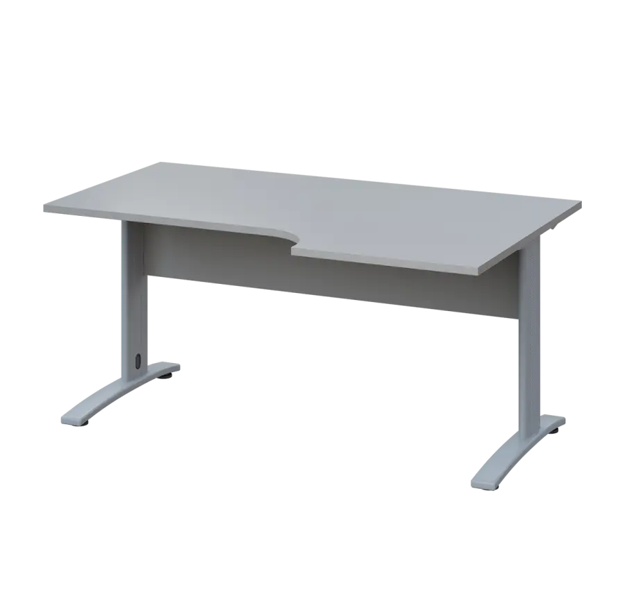LKR 28 - 166 stůl kancelářský, rohový, pravý, kovová podnož stříbrná, deska 25 mm, široký 1600 mm, šedá