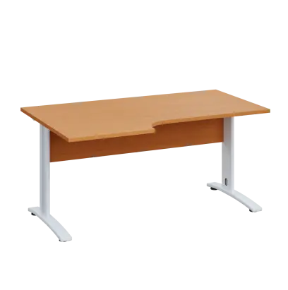 LKR 28 - 166 stůl kancelářský, rohový, levý, kovová podnož bílá, deska 25 mm, široký 1600 mm, buk Royal