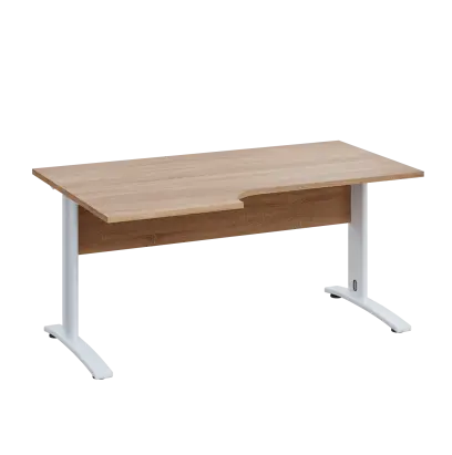 LKR 28 - 166 stůl kancelářský, rohový, levý, kovová podnož bílá, deska 25 mm, široký 1600 mm, dub bardolino