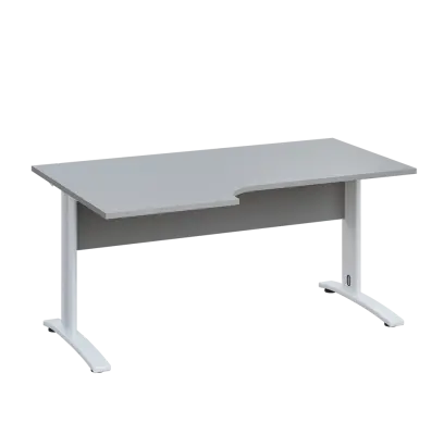 LKR 28 - 166 stůl kancelářský, rohový, levý, kovová podnož bílá, deska 25 mm, široký 1600 mm, šedá
