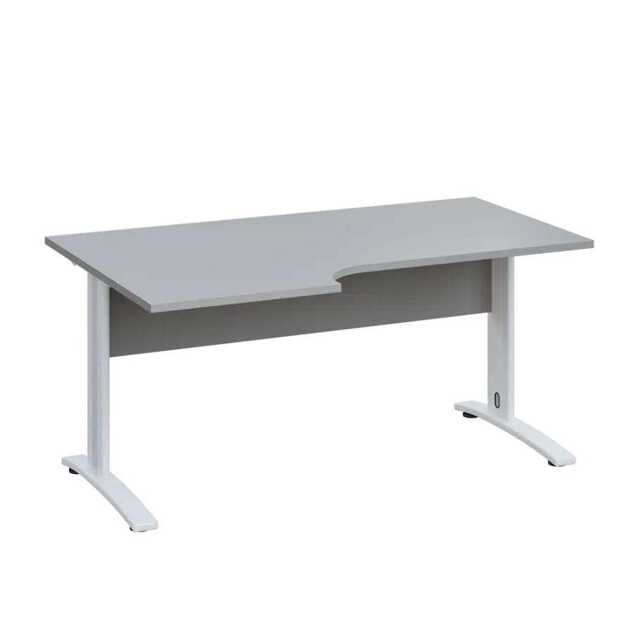 LKR 28 - 166 stůl kancelářský, rohový, levý, kovová podnož bílá, deska 25 mm, široký 1600 mm, šedá