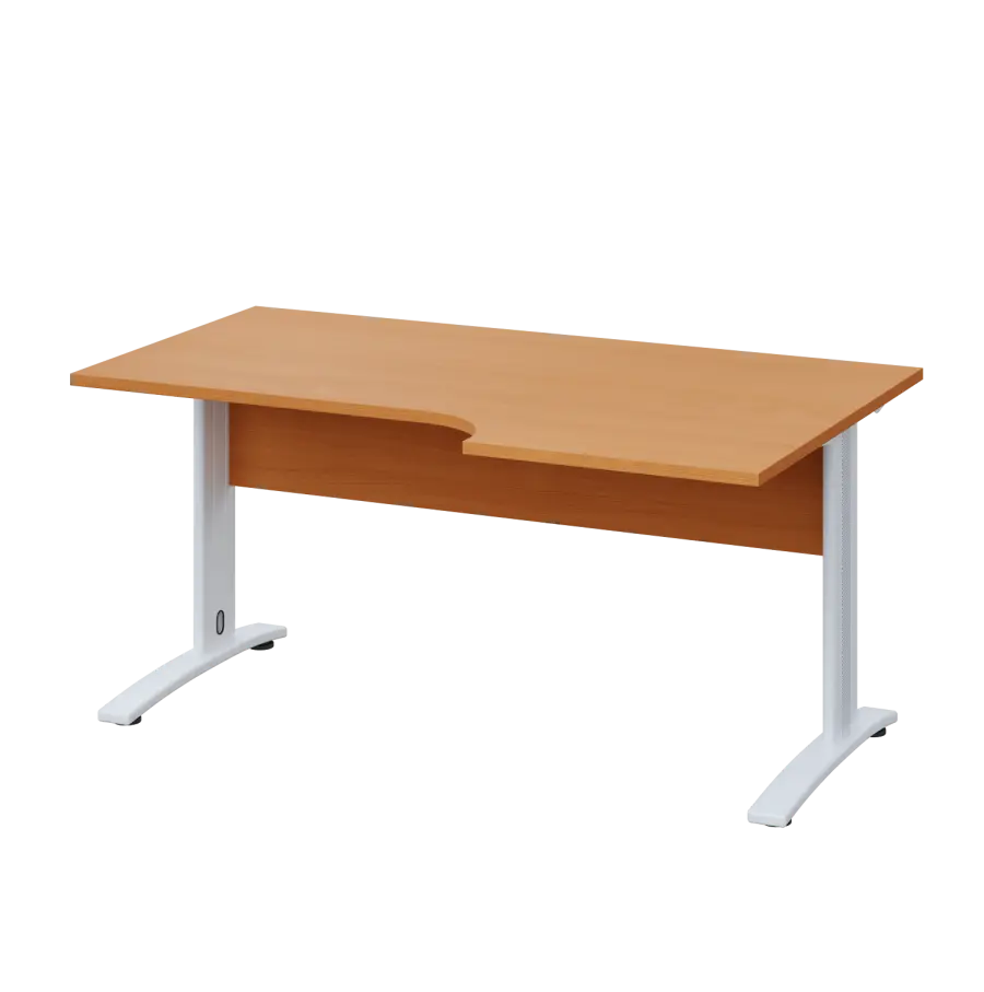 LKR 28 - 166 stůl kancelářský, rohový, pravý, kovová podnož bílá, deska 25 mm, široký 1600 mm, buk Royal