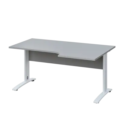 LKR 28 - 166 stůl kancelářský, rohový, pravý, kovová podnož bílá, deska 25 mm, široký 1600 mm, šedá