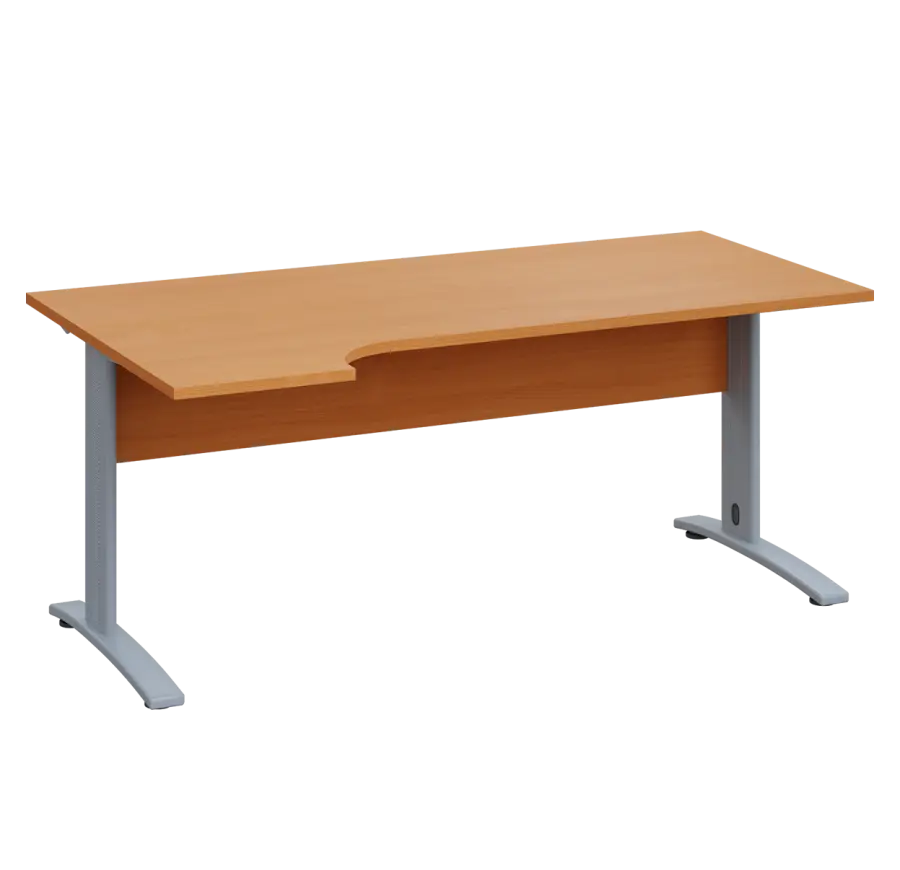 LKR 28 - 184 stůl kancelářský, rohový, levý, kovová podnož stříbrná, deska 25 mm, široký 1800 mm, buk Royal