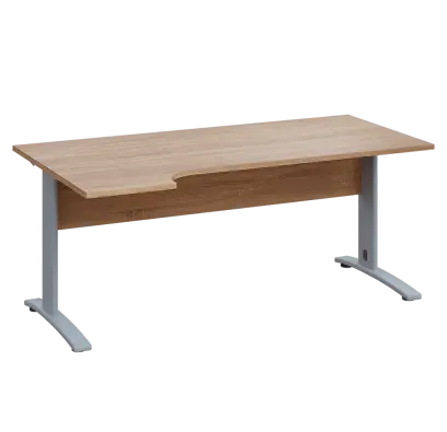 LKR 28 - 184 stůl kancelářský, rohový, levý, kovová podnož stříbrná, deska 25 mm, široký 1800 mm, dub bardolino