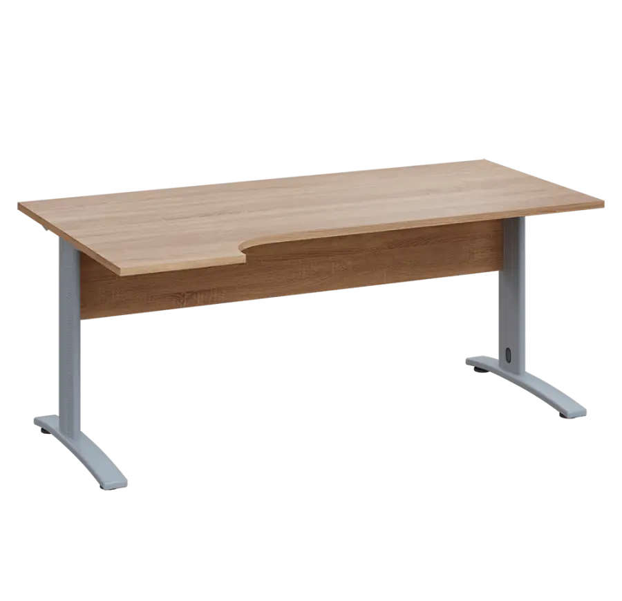 LKR 28 - 184 stůl kancelářský, rohový, levý, kovová podnož stříbrná, deska 25 mm, široký 1800 mm, dub bardolino