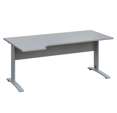 LKR 28 - 184 stůl kancelářský, rohový, levý, kovová podnož stříbrná, deska 25 mm, široký 1800 mm, šedá