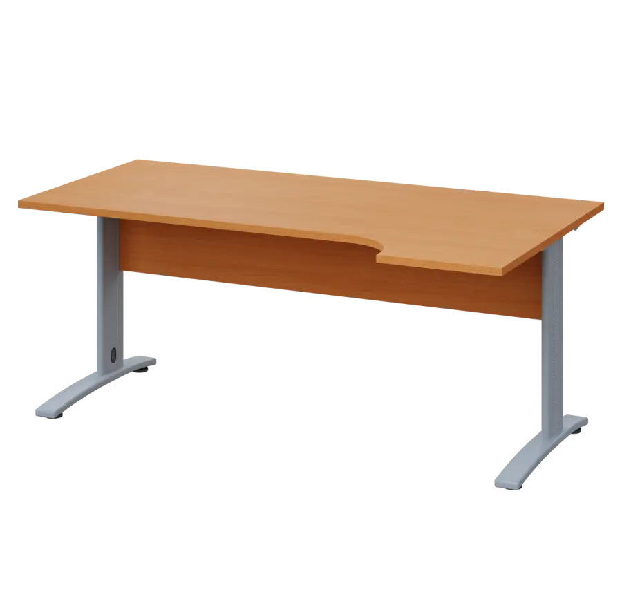 LKR 28 - 184 stůl kancelářský, rohový, pravý, kovová podnož stříbrná, deska 25 mm, široký 1800 mm, buk Royal