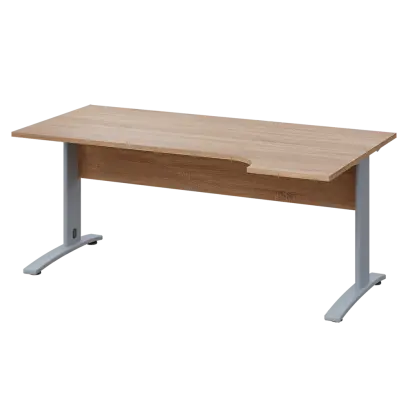 LKR 28 - 184 stůl kancelářský, rohový, pravý, kovová podnož stříbrná, deska 25 mm, široký 1800 mm, dub bardolino